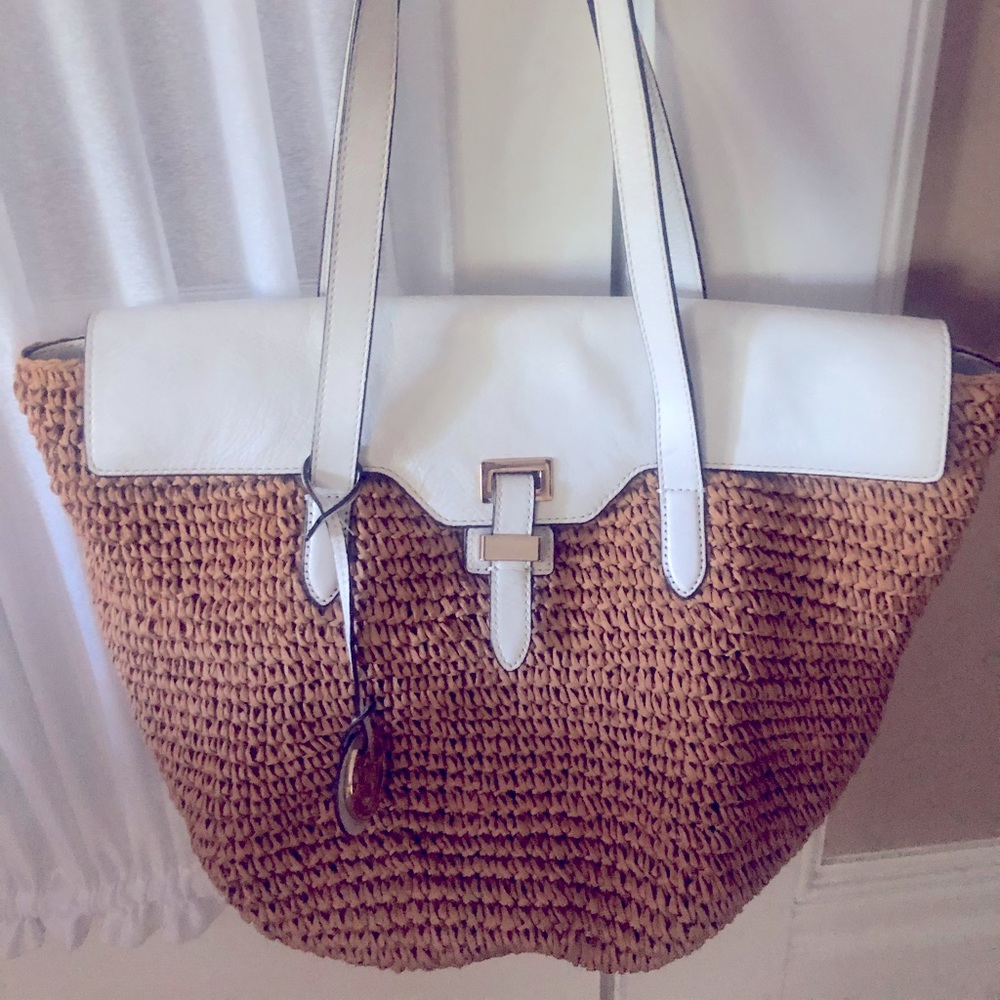 Michael Kors raffia and white leather tote